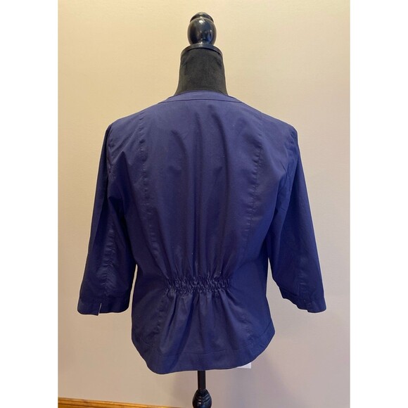Coldwatercreek Jacket Sz 12 Navy Basket weave Design Zipper Front Gathered Back - Picture 6 of 12
